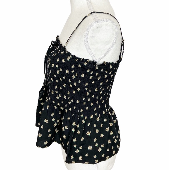 Etophe Studio Black Floral Top Straps Peplum Hem M - Picture 6 of 10